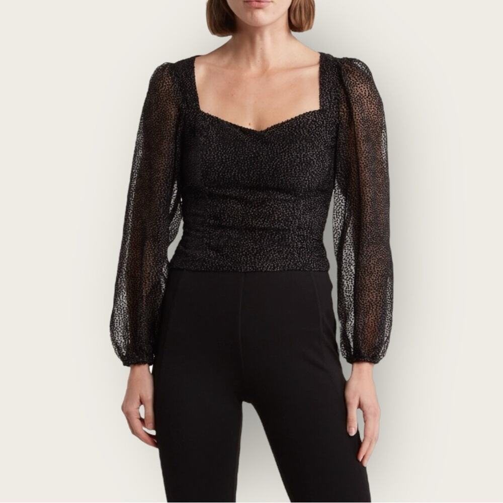 NWT | Lush | Long Sleeve Burnout Velvet Crop Top  | Black | Small